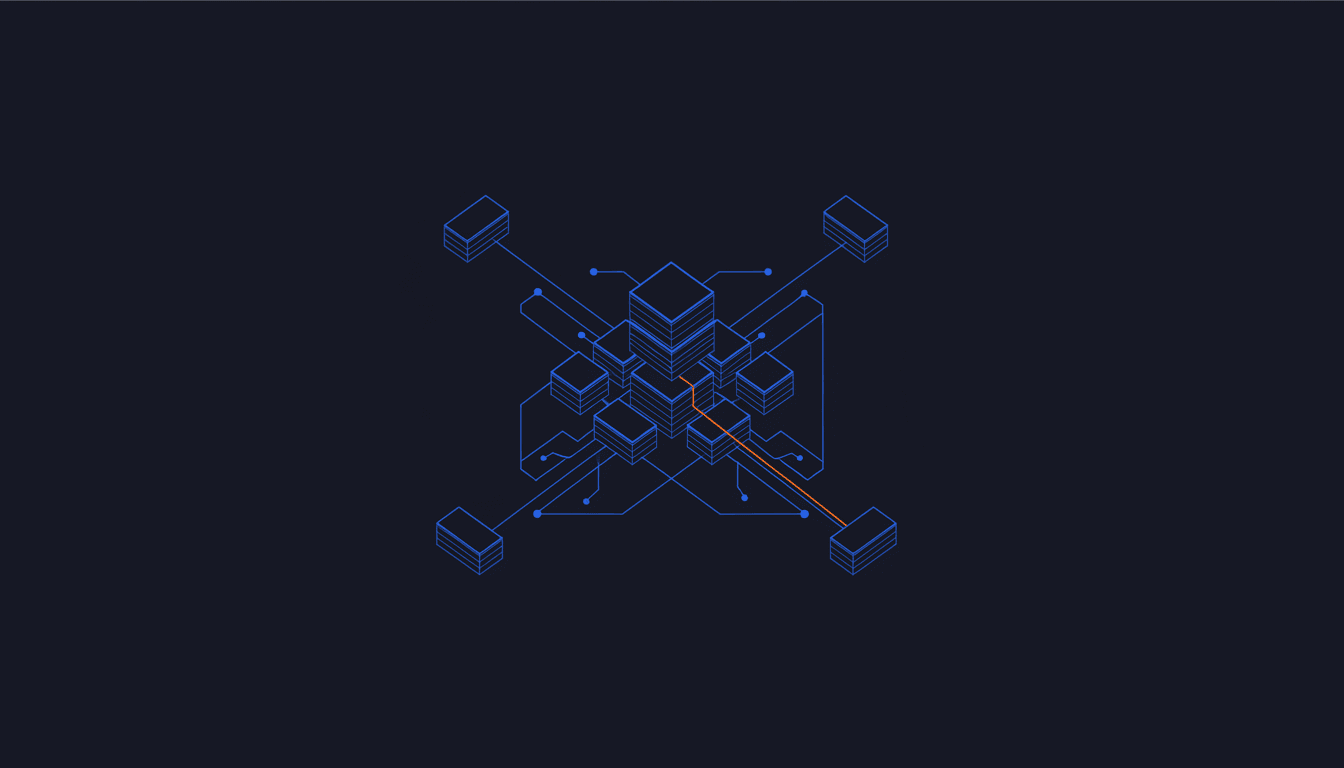 Abstracte weergave van een centraal projectsysteem dat gegevens uitwisselt met omliggende systemen